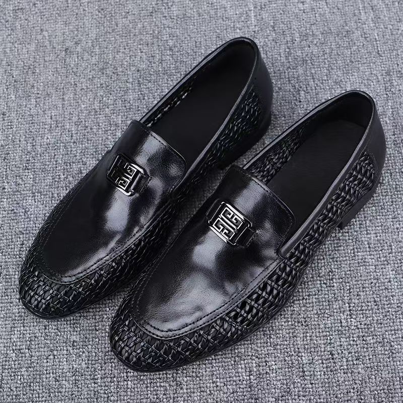 Summer Men'S Shoes, Hollow Breathable Slip-Ons, Casual Leather Shoes, Men'S Slip-Ons, Trendy And Versatile Hand-Woven Loafers - Image 1