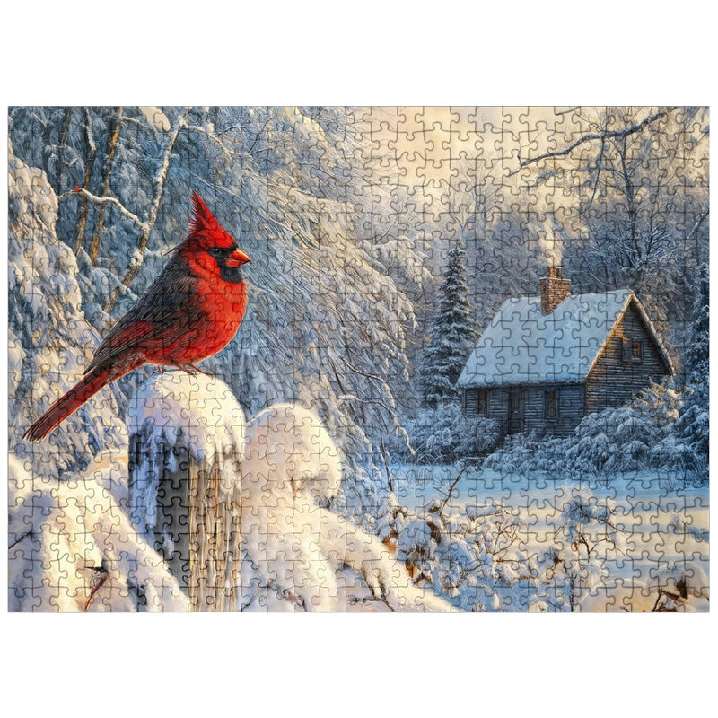 MyPuzzle.com Mypuzzle Northern Cardinal In Snowy Winter Landscape - Premium 500 Piece Jigsaw Puzzle For Adults - Image 1