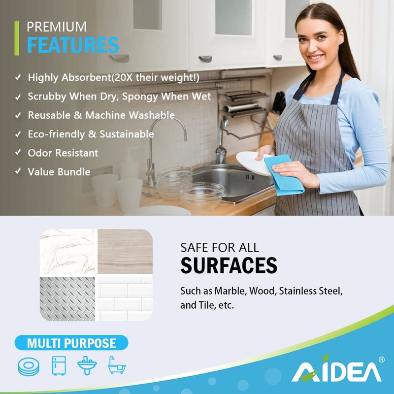 AIDEA Swedish Dishcloths for Kitchen-10PK, Absorbent Sponge Dish Cloth, Dishcloths for Washing Dishes, Reusable Paper Towels Dish Cloths, Swedish Towels for Home, Kitchen, Glass, 7" x 6" - Image 2