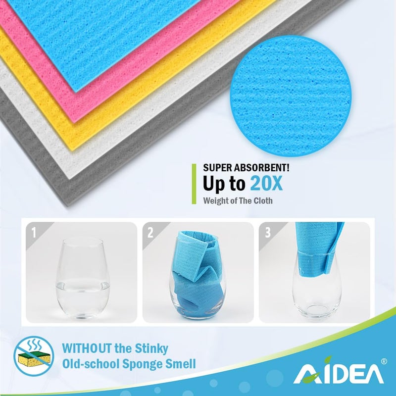 AIDEA Swedish Dishcloths for Kitchen-10PK, Absorbent Sponge Dish Cloth, Dishcloths for Washing Dishes, Reusable Paper Towels Dish Cloths, Swedish Towels for Home, Kitchen, Glass, 7" x 6" - Image 3
