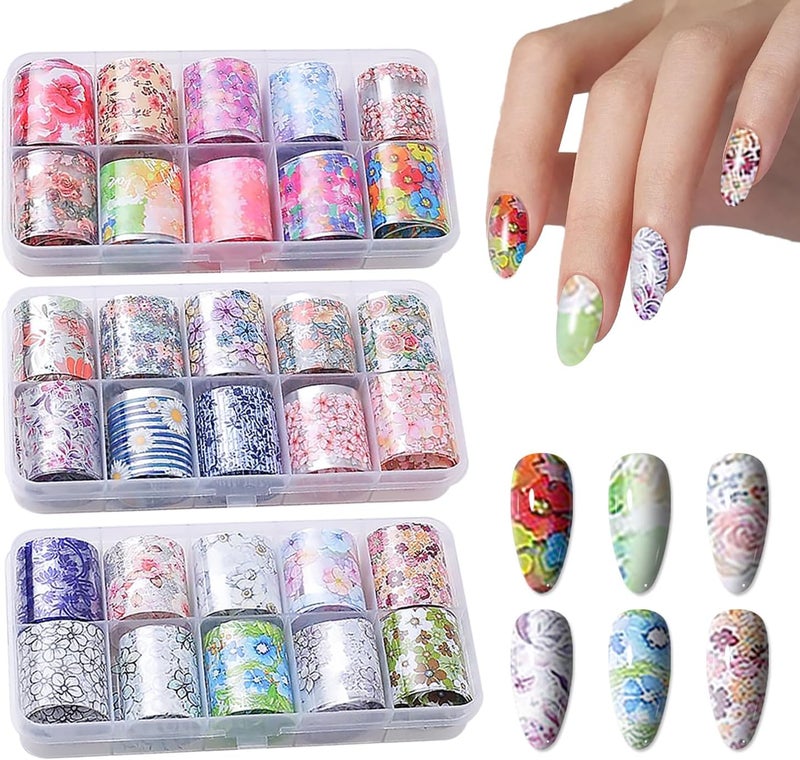 Nail Foil Transfer, DANNEASY 30 Roll Flower Nail Foils Starry Sky Star Iridescent Foil Paper Holographic Nail Art Foil Transfer Nail Design Stickers Nail Stickers Decals