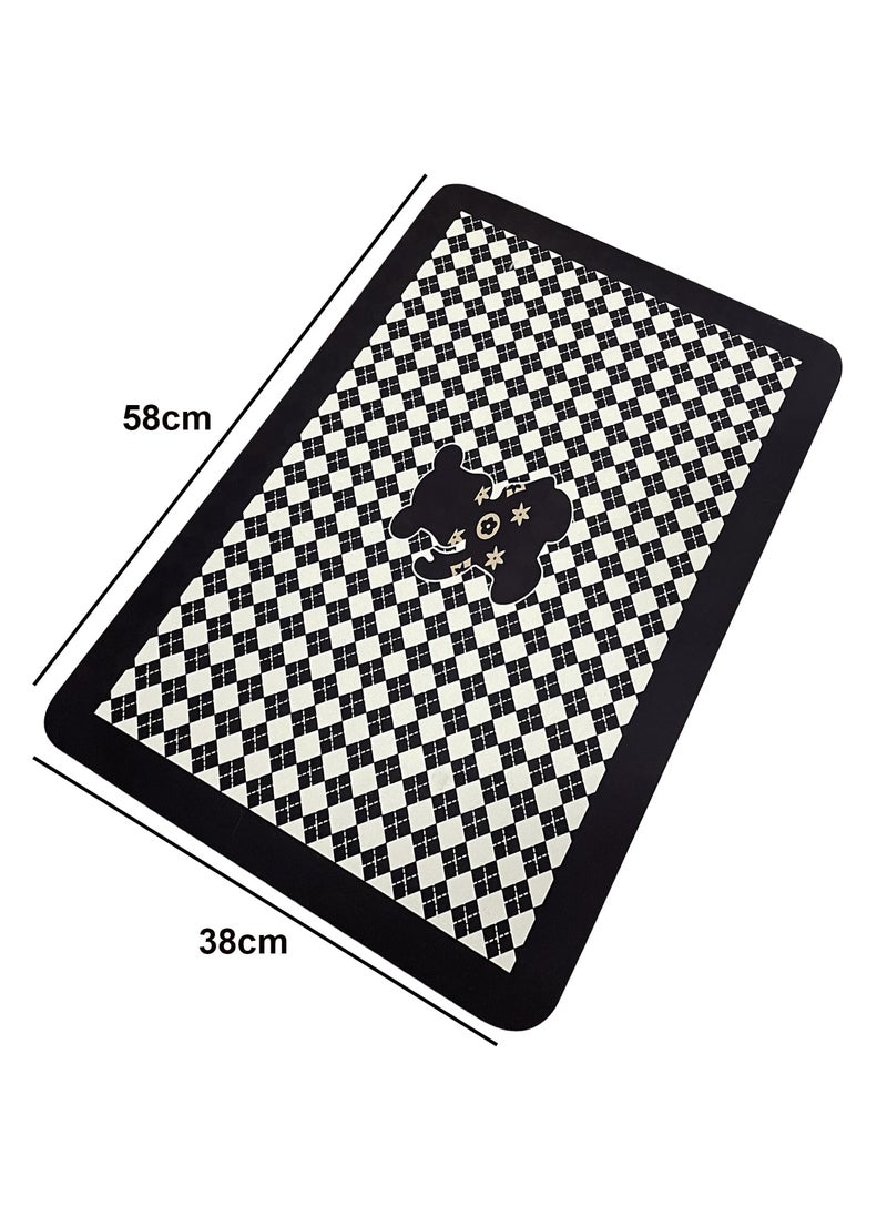 HOUSE OF QUIRK House of Quirk Absorbent Quick Dry Bath Mat - Upgrade Your Bathroom with Thin Bathroom Rugs Fit Under Door - Non Slip, Flat, Fast Drying, Washable (Bear, Brown/White Check)  - Image 2