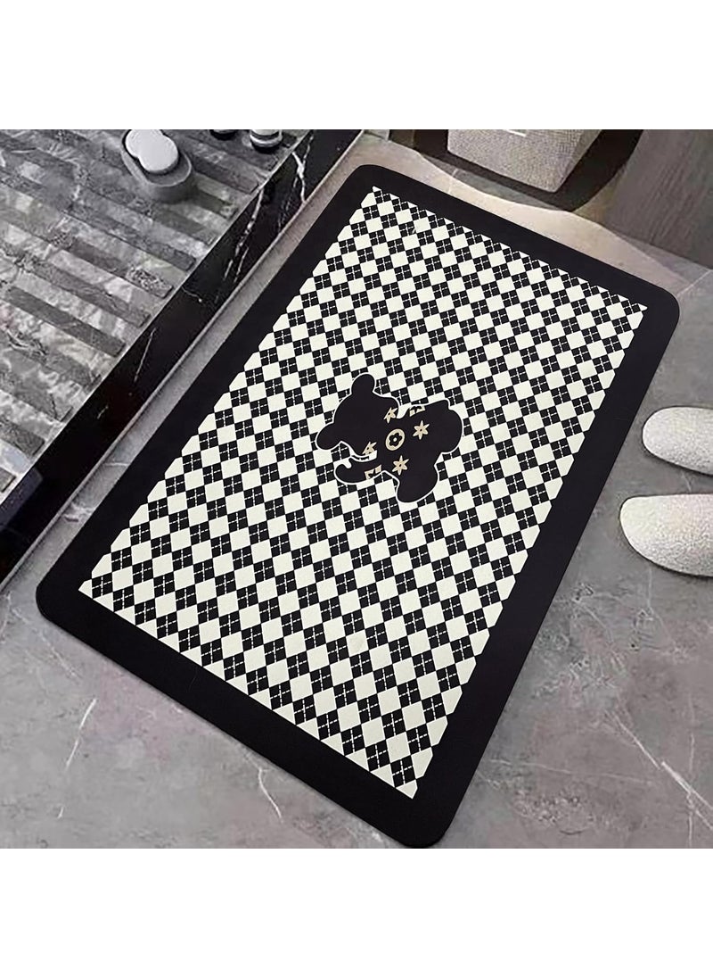HOUSE OF QUIRK House of Quirk Absorbent Quick Dry Bath Mat - Upgrade Your Bathroom with Thin Bathroom Rugs Fit Under Door - Non Slip, Flat, Fast Drying, Washable (Bear, Brown/White Check)  - Image 1