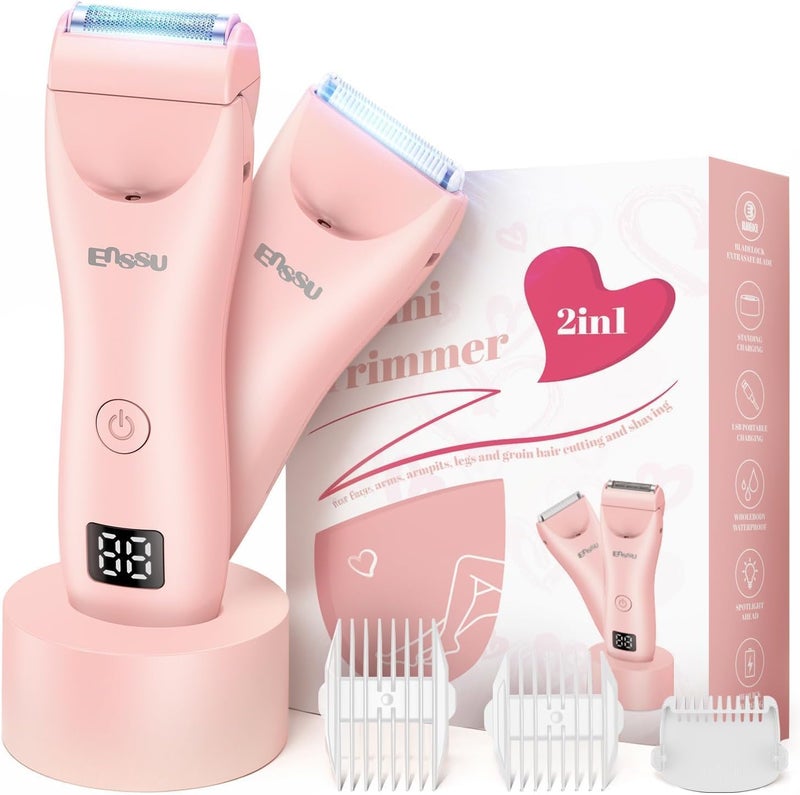ENSSU Bikini Trimmer for Women, 2 in 1 Shaver for Women - Waterproof Trimmer with Ceramic Blade & Foil Shaver with LED Light & USB Charge, Painless Electric Rasor for Bikini Legs Arm Underarm - Image 1