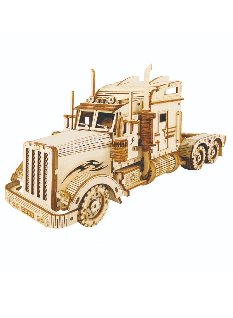 Robotime ROKR Heavy Truck Scale Model MC502, Assembly Brain Teaser 3D Wooden Puzzle DIY Build Model Crafts Kits, Unique Home Decor Birthday Gifts for Teens or Adults - Image 1