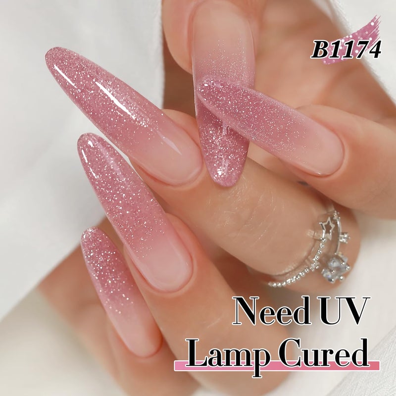 Double Rhythm 0.5Oz Glitter Gel Polish Shimmer Reflective Color for Nail Art Salon DIY Soak Off 15ml Nail Lamp Gel Polish at Home (Light Pink-B1174) - Image 5