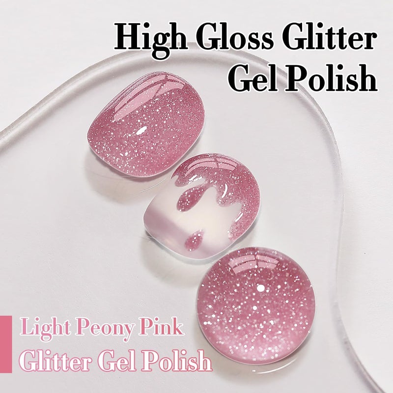 Double Rhythm 0.5Oz Glitter Gel Polish Shimmer Reflective Color for Nail Art Salon DIY Soak Off 15ml Nail Lamp Gel Polish at Home (Light Pink-B1174) - Image 2