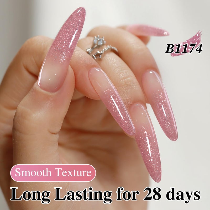Double Rhythm 0.5Oz Glitter Gel Polish Shimmer Reflective Color for Nail Art Salon DIY Soak Off 15ml Nail Lamp Gel Polish at Home (Light Pink-B1174) - Image 4