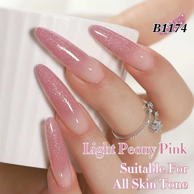 Double Rhythm 0.5Oz Glitter Gel Polish Shimmer Reflective Color for Nail Art Salon DIY Soak Off 15ml Nail Lamp Gel Polish at Home (Light Pink-B1174) - Image 3