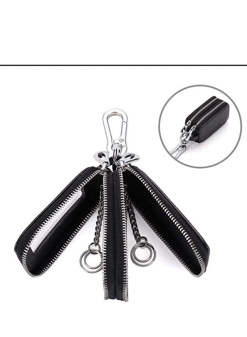 Zikra Car Key Fob Case, Genuine Leather Car Smart Key with Lanyard and Zipper Closure, Key Protection Cover for Men Women Fob Holder for Remote Key Fob(Black) - Image 5