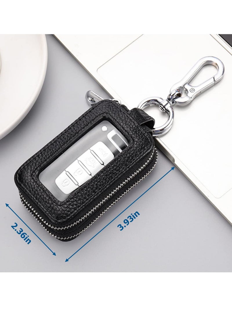 Zikra Car Key Fob Case, Genuine Leather Car Smart Key with Lanyard and Zipper Closure, Key Protection Cover for Men Women Fob Holder for Remote Key Fob(Black) - Image 2