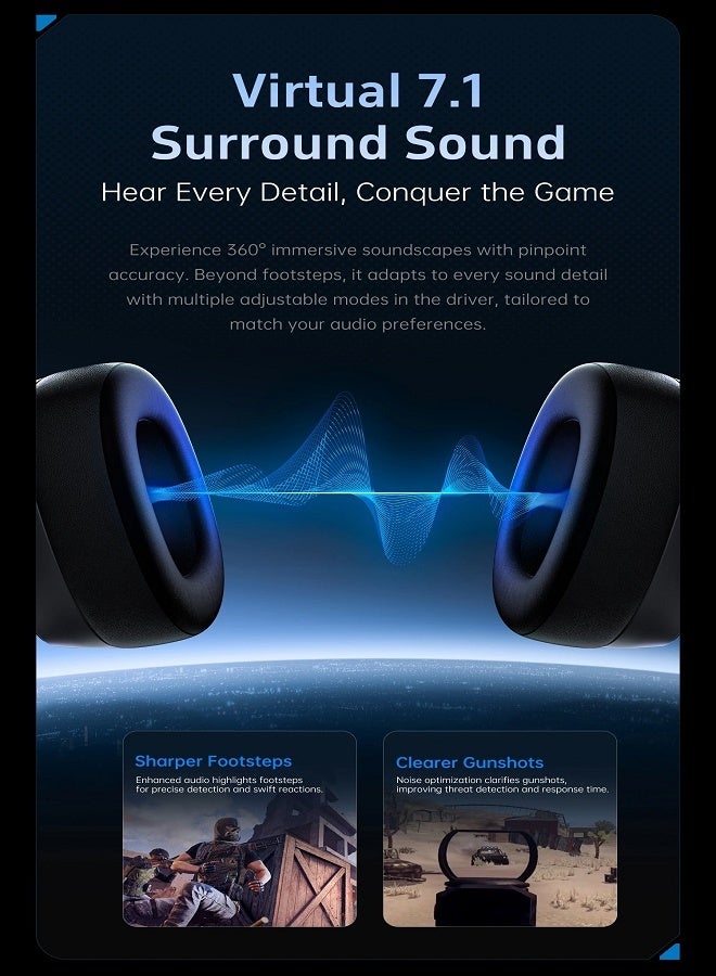 ATK M1 Gaming Tri-Mode Headset 7.1 Surround Sound - 50mm Drivers with Microphone and LED Lights Compatible with PS4/PS5/Xbox One/Xbox Series/Nintendo Switch and PC Black - Image 2