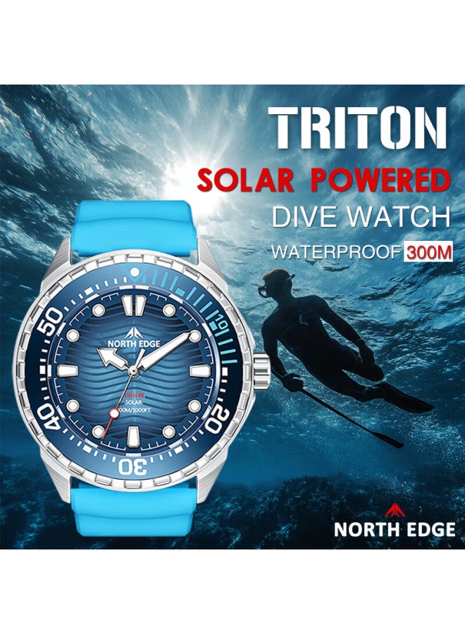 NORTH EDGE ساعة شمسية من نورث إيدج مزودة بالطاقة الشمسية، علبة من الفولاذ المقاوم للصدأ 316، مقاومة للماء حتى 300م، عمر بطارية طويل، إطار سيراميك، ساعة للرجال - Image 4