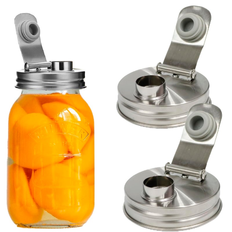 CHOULULUED Mason Jar Pour Spout Lid Stainless Steel,Pour Spout Flip Cap Lids for Mason Jars,No Rust Leaking Proof for Home Brewing Fruit Fermenting Drinks Airtight(2PCS) (Regular Mouth) - Image 1