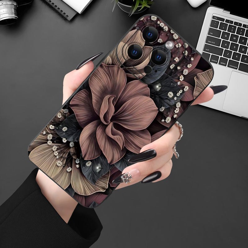 حافظة هاتف لأيفون 11 بلون أسود مضادة للصدمات من مادة TPU تغطية كاملة وحماية دقيقة بتصميم زهرة متفتحة ذات عين سوداء - Image 5