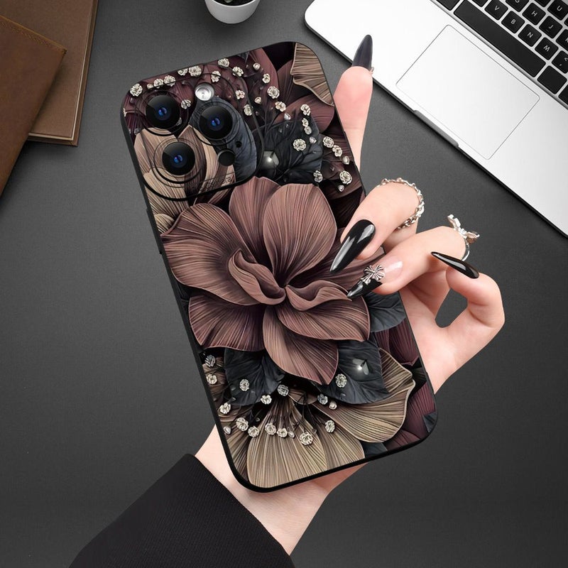 حافظة هاتف لأيفون 11 بلون أسود مضادة للصدمات من مادة TPU تغطية كاملة وحماية دقيقة بتصميم زهرة متفتحة ذات عين سوداء - Image 1