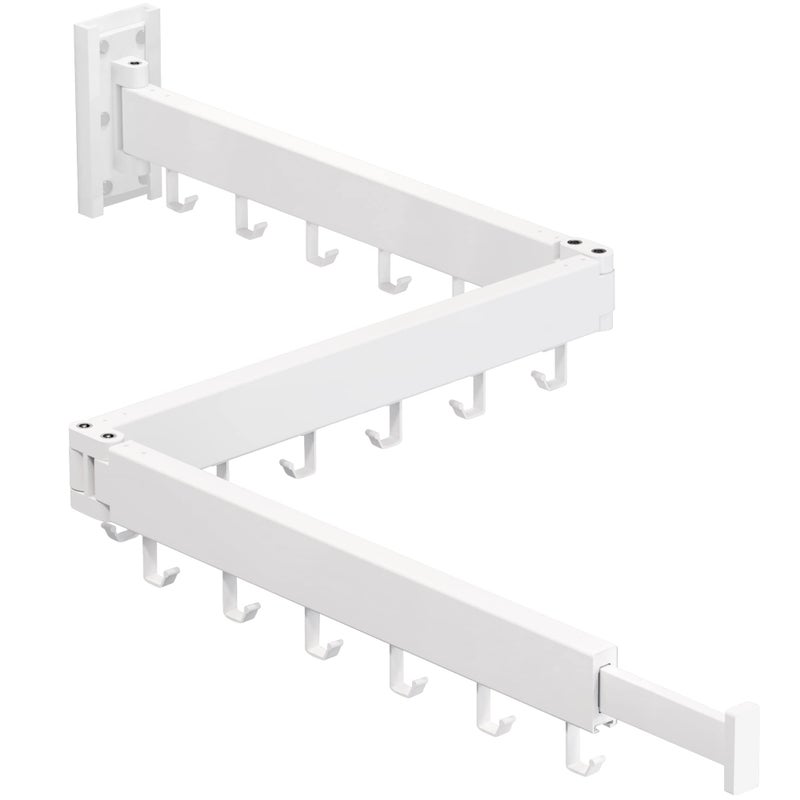 HEILAIYI Clothes Drying Rack,Laundry Drying rack,Wall Mounted Clothes Rack,Clothes Hanging Rack,Laundry Rack Wall Mount,Folding Retractable Collapsible Drying Rack Clothing (Three-Poles,J Hooks,White) - Image 1