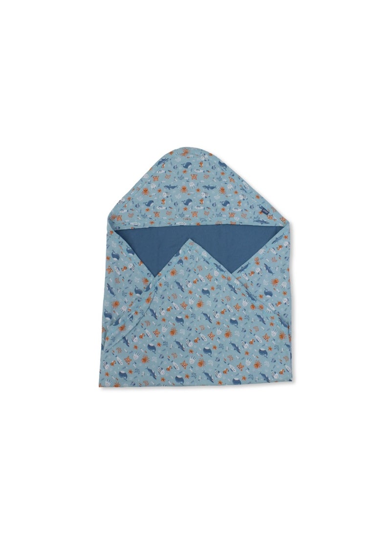 جونيور بطانية أطفال قطنية - لون أزرق مائي بنقشة قاع البحر - Image 1