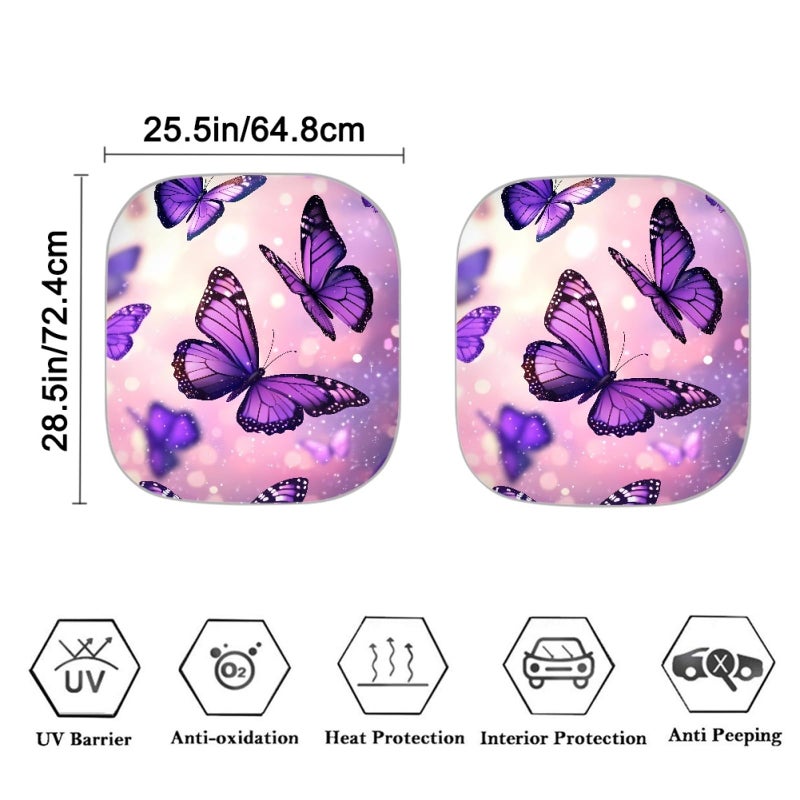 AFPANQZ Galaxy Butterflies Print Sun Shade Universal Fit Windshield Sunshade Car Trucks SUV Windshields Folding Sun Visor Folding Travel Women Teens Sun Block Car Front Window Visors, Black Purple - Image 3