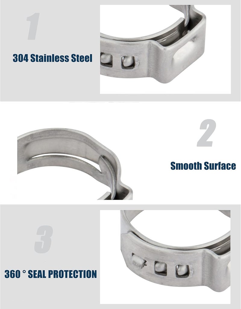 ISPINNER 25pcs 304 Stainless Steel 10.3-12.8mm Single Ear Stepless Hose Clamps - Image 3