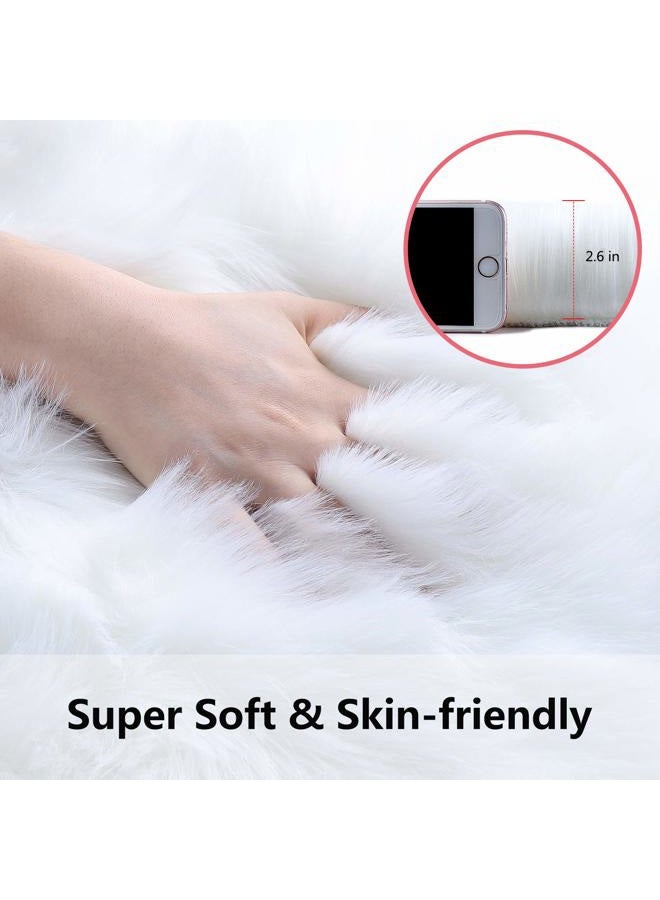 Softlife Square Faux Fur Sheepskin Chair Cover Seat Cushion Pad Super Soft Area Rugs for Living Bedroom Sofa (1.6ft x 1.6ft, White) - Image 3