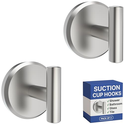 HOME SO Suction Cup Hooks T Shape 2 or 4 Pack Brushed Nickel 2 Count