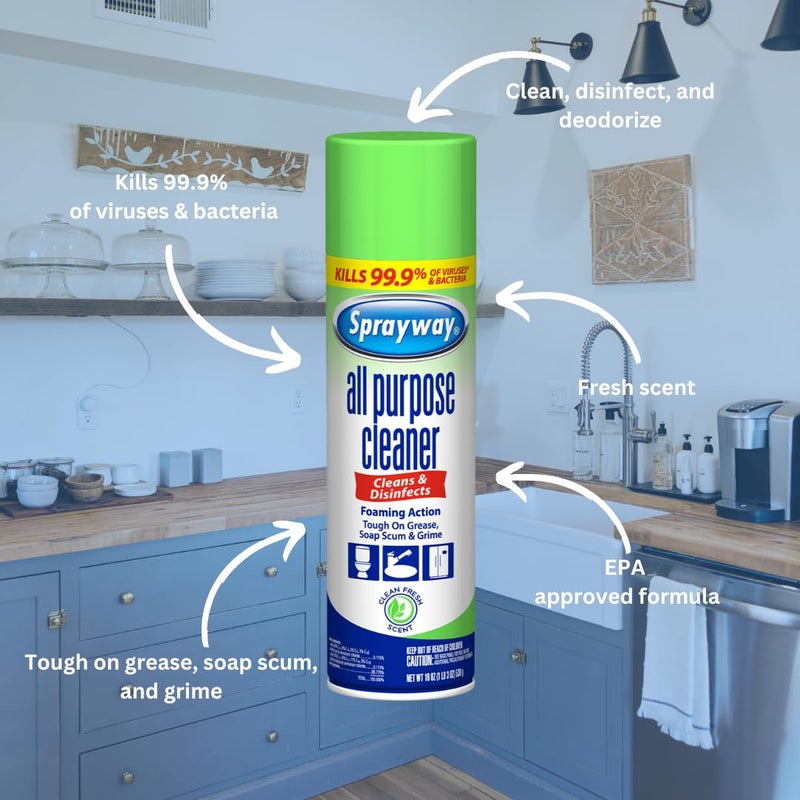 Sprayway All Purpose Disinfectant Cleaner, Foaming Action, 19 Ounce - Image 4