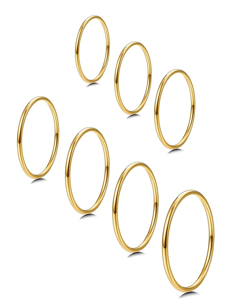MILACOLATO Gold Rings for Women | 1mm Thin Stainless Steel Bands Rings | Midi Thumb Pinky Toe Stacking Kunckle Rings 7Pcs | Rounded Comfort-Fit Size 3/4/5/6/7/8/9 - Image 1