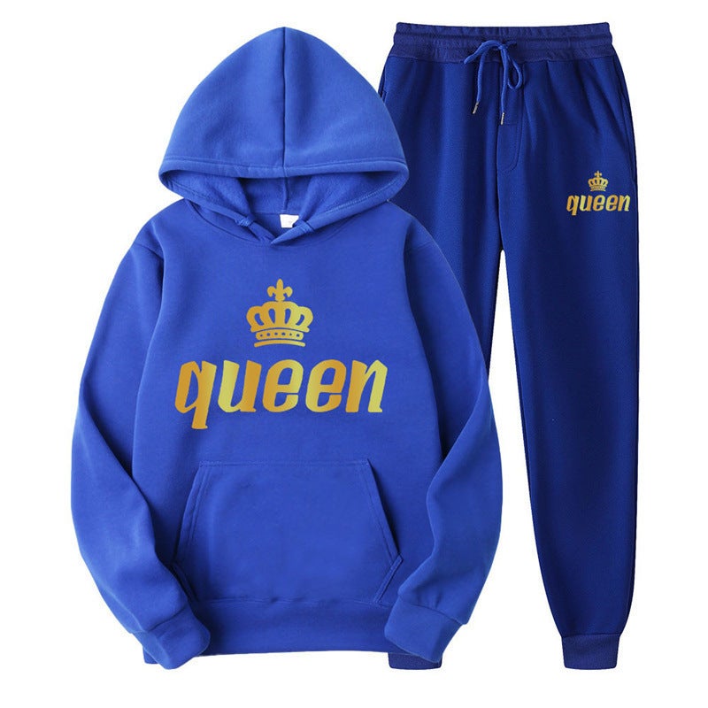 Couples Hoodie  Sweatpants Set Autumn Sapphire-queen 
