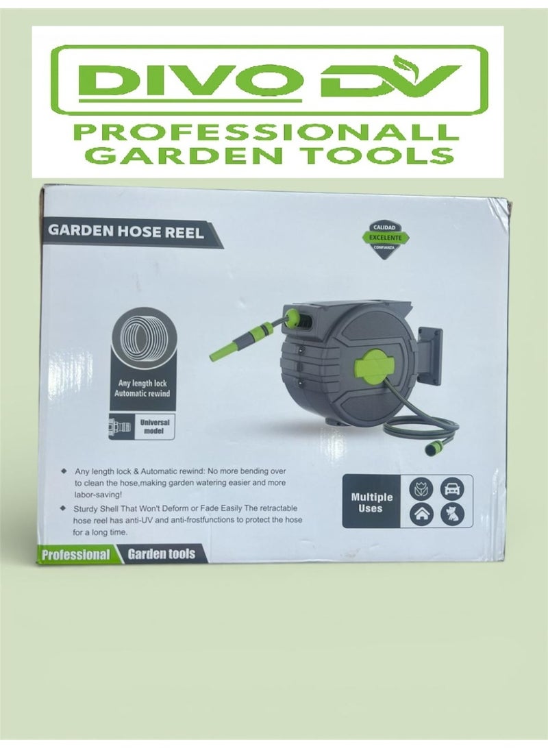 Divo Automatic Wall-Mounted Retractable Garden Hose Reel 25M — Any-Length Lock + Auto Rewind — 180° Swivel — Heavy-Duty UV & Weather Resistant Case — Model DIVO – Brand DVO714-3 - Image 3