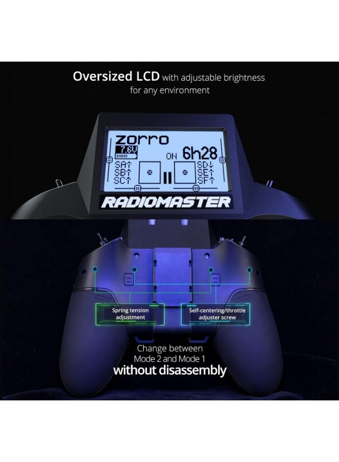 RADIOMASTER CC2500 Hall Handle Remote Control 2.4GHz 16CH JP4in1/ ELRS TX High Frequency Configurations Transmitter Mode2 for FPV Drones (Zorro CC2500 Version) - Image 3