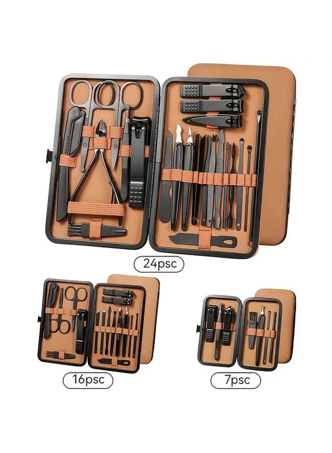 7 To 24 Pieces Stainless Steel Manicure And Pedicure Set Style7 Nail Clippers Cuticle Scissors Tools With Travel Case - Image 1