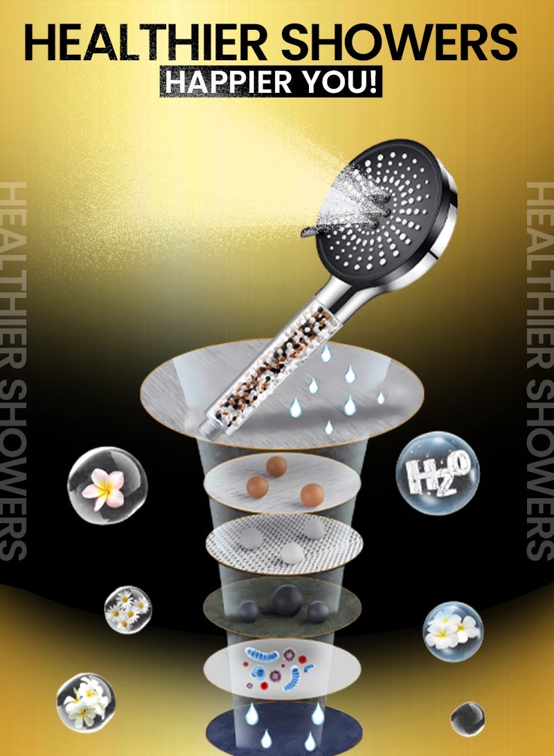 ABJ High Pressure Handheld Shower Head – 5 Spray Modes, Water Saving Filter with Vitamin C u0026 Aroma Beads, Improves Skin u0026 Hair, Universal Fit with 1.5m Hose u0026 Holder - Image 4