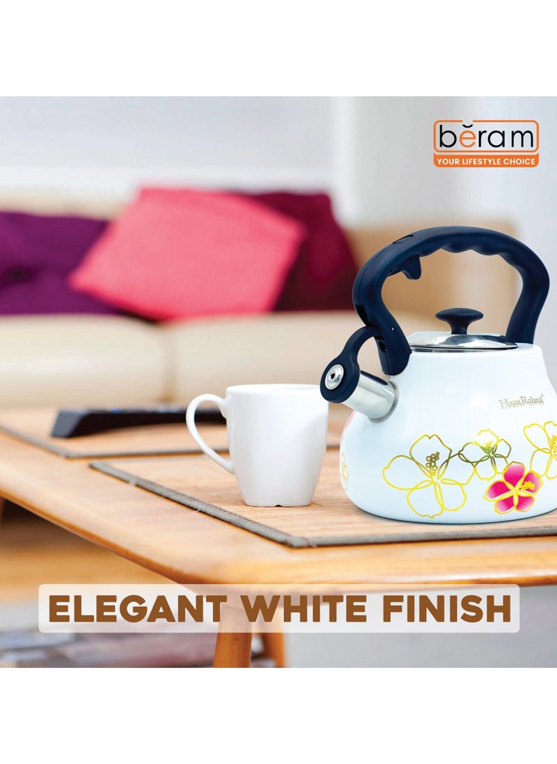 HausRoland Whistling Tea Kettle, 3 Liter, Stainless Steel Teapot, with Floral Pattern, Nylon Handle, Ergonomic Button, Whistling Spout, Cool Touch, Fast Boiling Kitchen Utensil  - Image 5