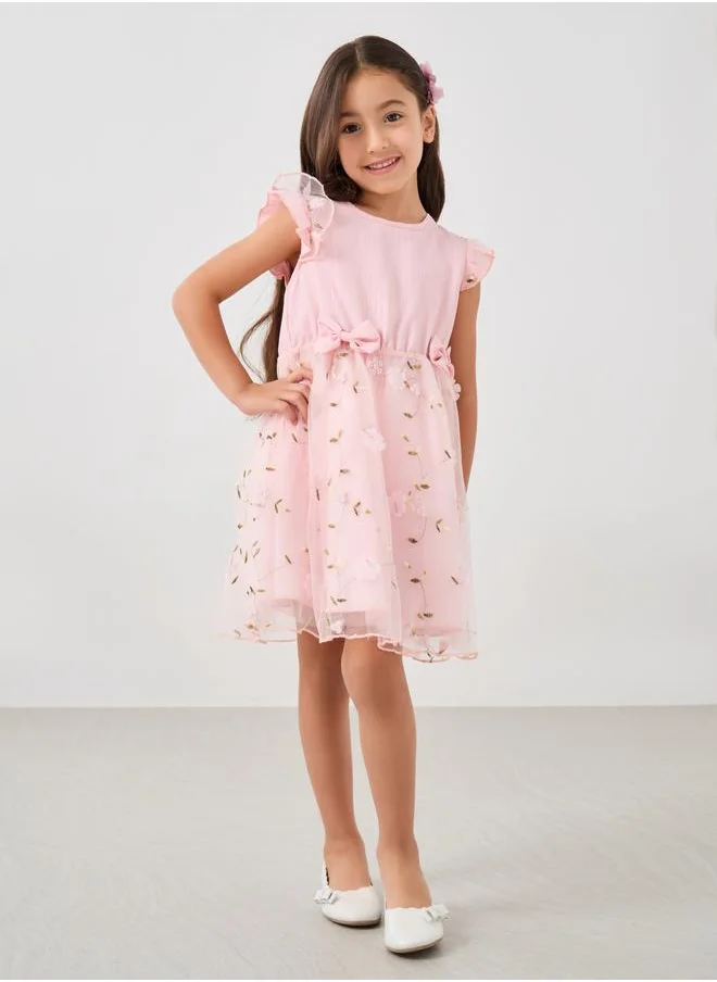 Styli Styli Embroidered Mesh Detail Sleeveless Mini Dress