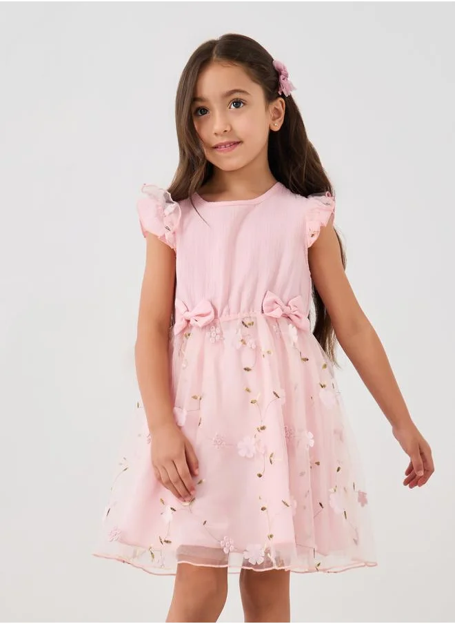 Styli Styli Embroidered Mesh Detail Sleeveless Mini Dress
