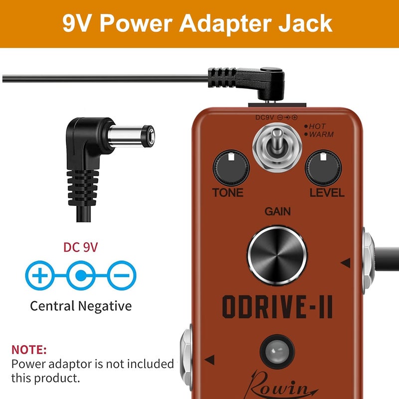Rowin Blues Overdrive Pedal for Guitar True Bypass with Warm and Hot Modes - Image 3