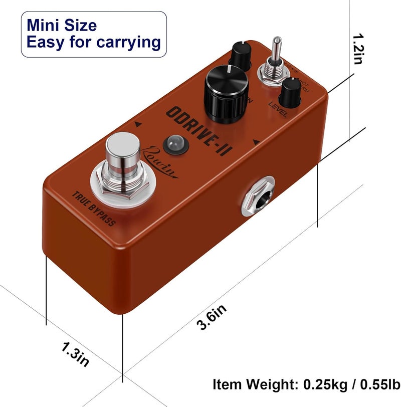 Rowin Blues Overdrive Pedal for Guitar True Bypass with Warm and Hot Modes - Image 4