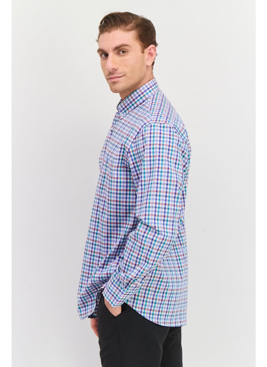 Tailorbyrd Men Regular Fit Gingham Pattern Casual Shirts, Blue  - Image 2