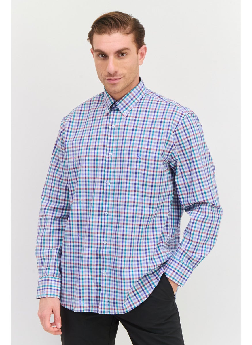 Tailorbyrd Men Regular Fit Gingham Pattern Casual Shirts, Blue  - Image 1