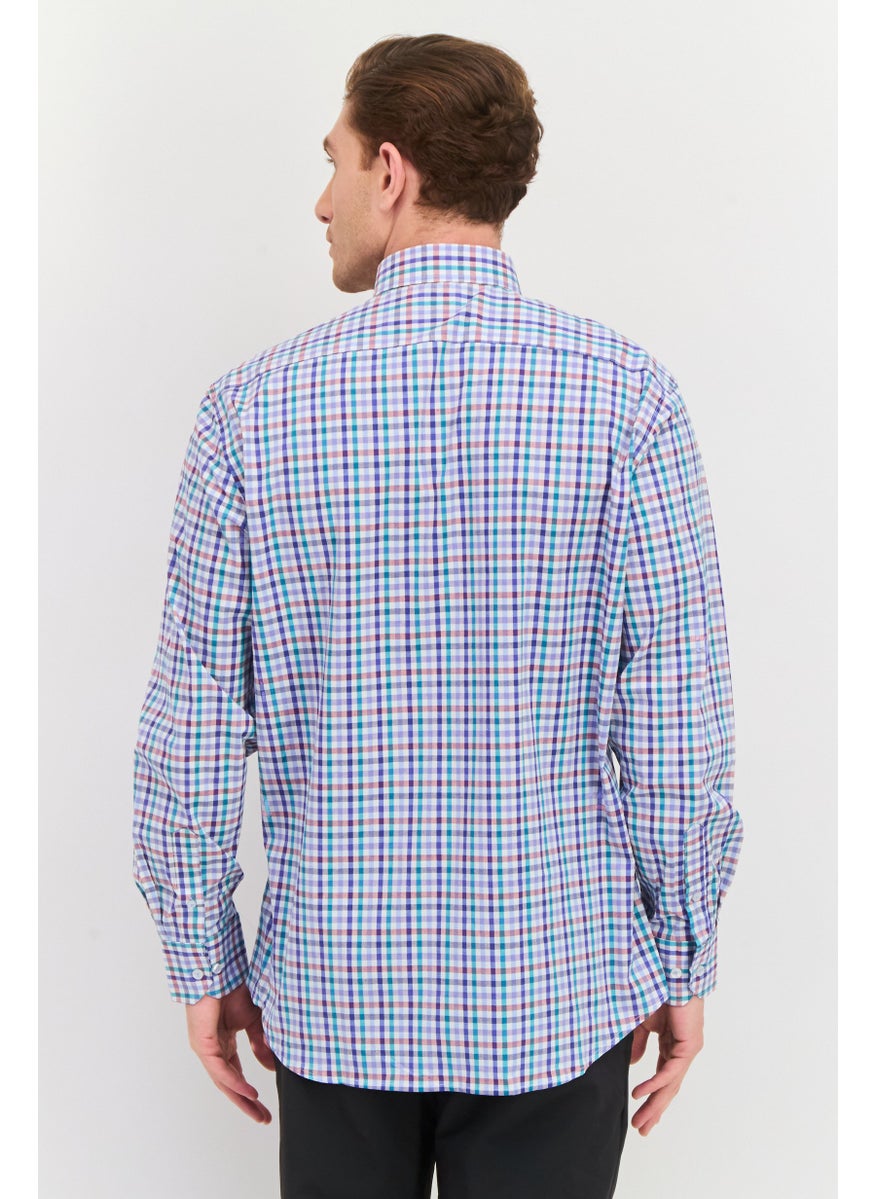 Tailorbyrd Men Regular Fit Gingham Pattern Casual Shirts, Blue  - Image 3