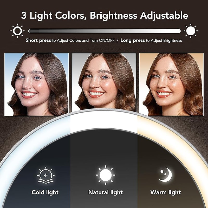 LitBear Travel Makeup Mirror With Lights, Rechargeable Double Sided 10X/1X Magnifying, Portable Lighted Beauty, 3 Color Lighting, Dimmable Touch Screen, Tabletop Handhold Hanging (White) - Image 4