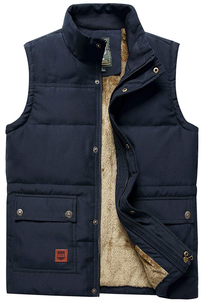 Vcansion Men's Outdoor Casual Stand Collar Thicken Qulited Fleece Jacket Padded Vest Lightweight Down Cotton Vest Coat Blue US M - Image 1