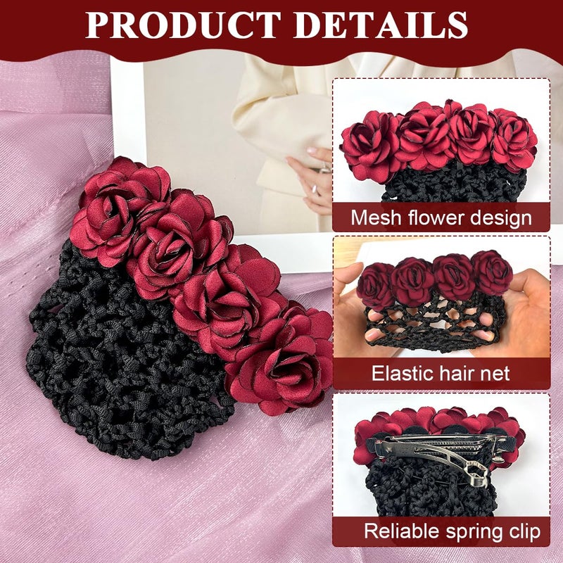 M'AYCREATE MAYCREATE® Women Hair Clip With Flower Bun Net for Work, Daily Use, Dancer, Nurse, etc (Red) - Image 3