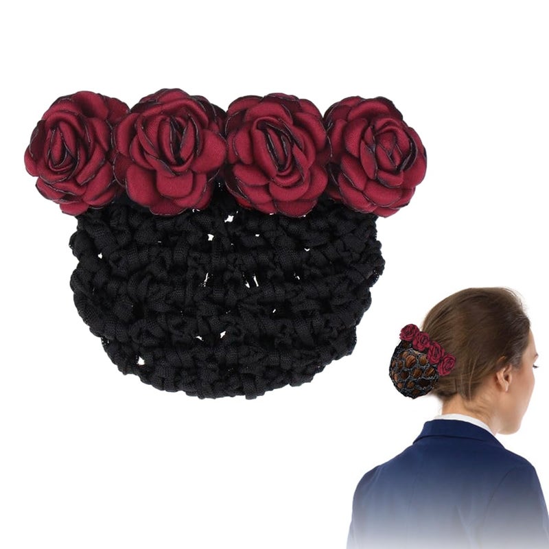M'AYCREATE MAYCREATE® Women Hair Clip With Flower Bun Net for Work, Daily Use, Dancer, Nurse, etc (Red) - Image 1