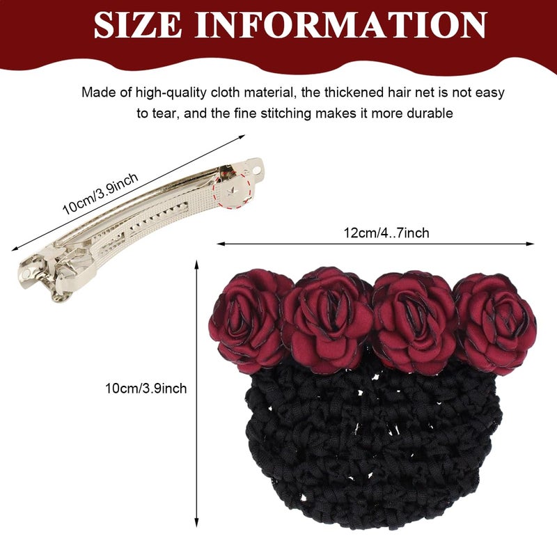 M'AYCREATE MAYCREATE® Women Hair Clip With Flower Bun Net for Work, Daily Use, Dancer, Nurse, etc (Red) - Image 2