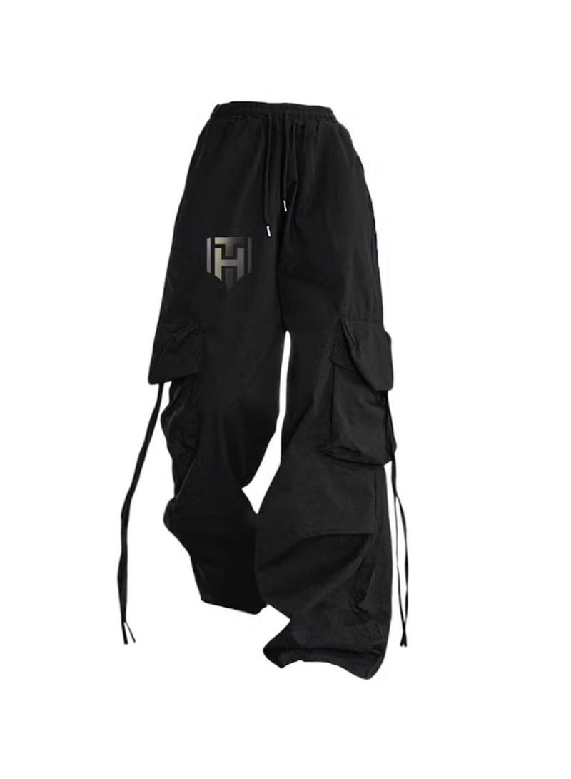 Huitich Women’s Black Retro Wide-Leg Workwear Pants – High Waist, Quick-Dry Black | Sizes L  - Image 1