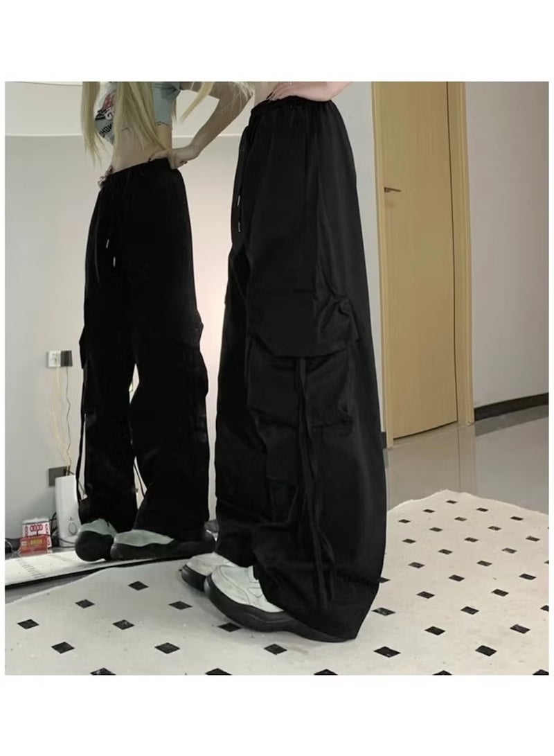 Huitich Women’s Black Retro Wide-Leg Workwear Pants – High Waist, Quick-Dry Black | Sizes L  - Image 2