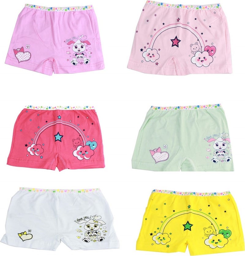 Tutku 6 Pack Printed Elastane Girls' Panties Boxer Shorts 