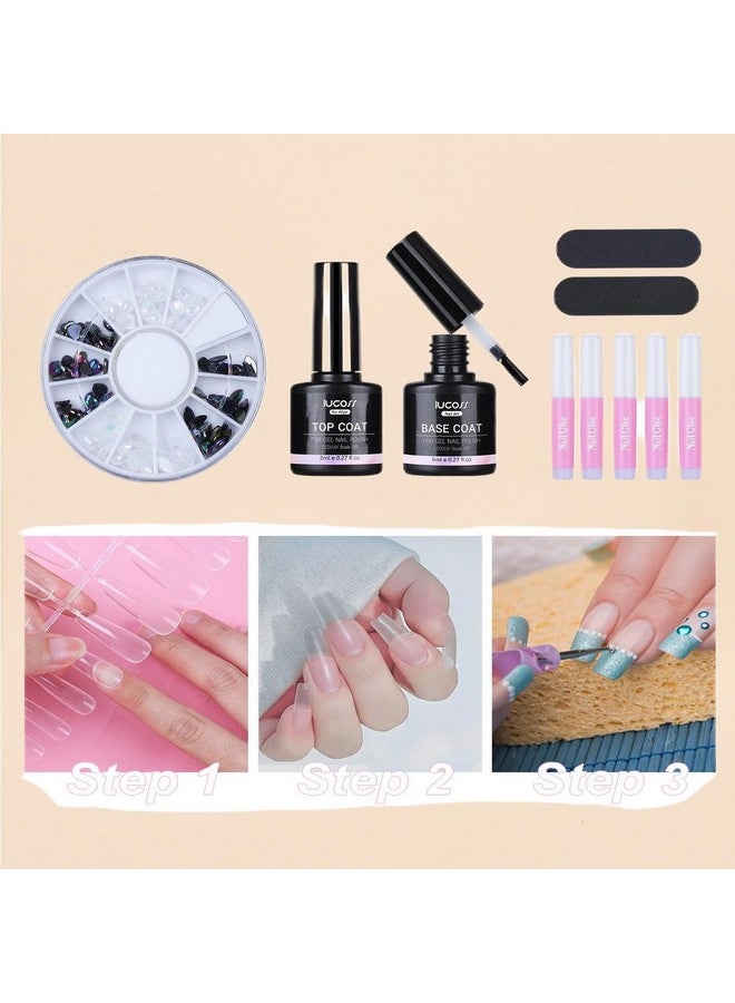 لوكوس طقم جل غراء أطراف الأظافر، طقم جل أكريليك X للأظافر مع جل غراء الأظافر، أحجار الراين للأظافر، جل الطبقة الأساسية والعلوية، طقم أطراف أظافر نعش مكون من 100 قطعة، طقم تمديد الأظافر لعمل مانيكير الأظافر بنفسك - Image 4